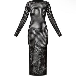 NWT PrettyLittleThing Black Open Knit Midaxi Dress